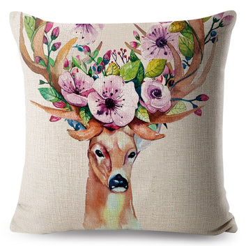 Nordic Style Pillowcase Decor Watercolor Flower Deer Animals Cushion Cover