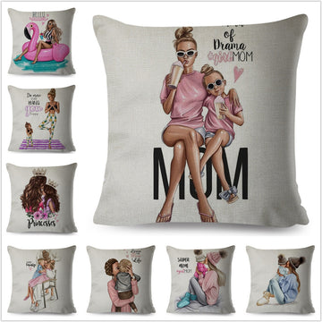 Super Mom Daddy Baby Pillow Case Cartoon Mama Cushion Cover