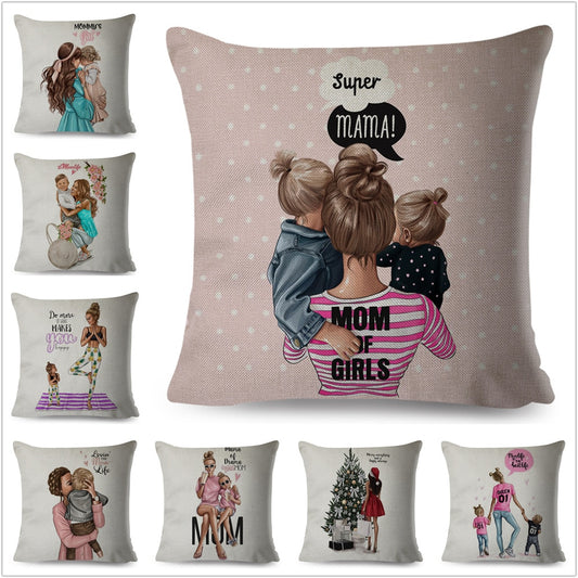 Funda de almohada Super Mamá, decoración de moda, dama negra, niña, funda de cojín