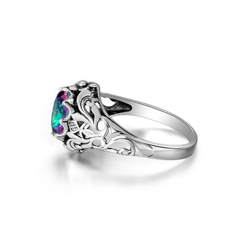Anillo de plata 925 con topacio místico para despedida de soltera con diseño redondo de moda