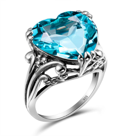 Anillo vintage Boho Aguamarina Corazón de Amor del Océano