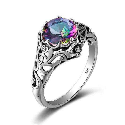 Anillo de plata 925 con topacio místico para despedida de soltera con diseño redondo de moda