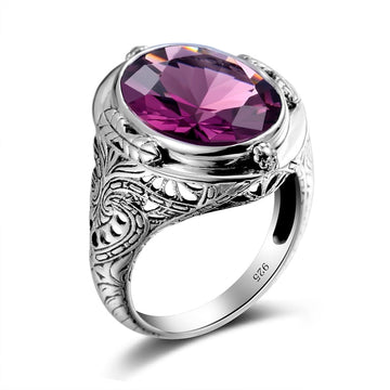 Classic Victoria 925 Sterling Silver Oval Created Amethyst Ring