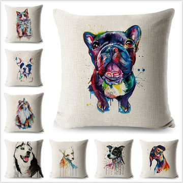Watercolor Pet Dog Cat Cushion Cover Decor Colorful Cartoon Animals Pillow Case