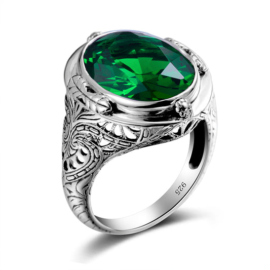 Green Emerald 925 Sterling Silver Engagemet Gemstone Oval Victoria Ring