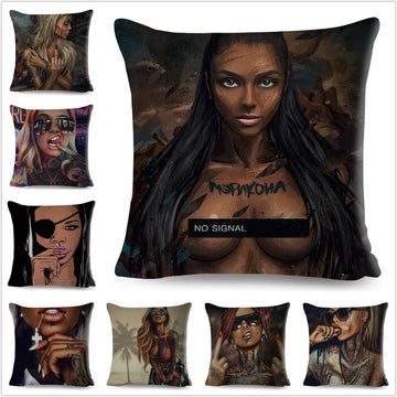 Fashion Africa Girl Pillowcase Decor Beautiful Black Lady Cushion Cover