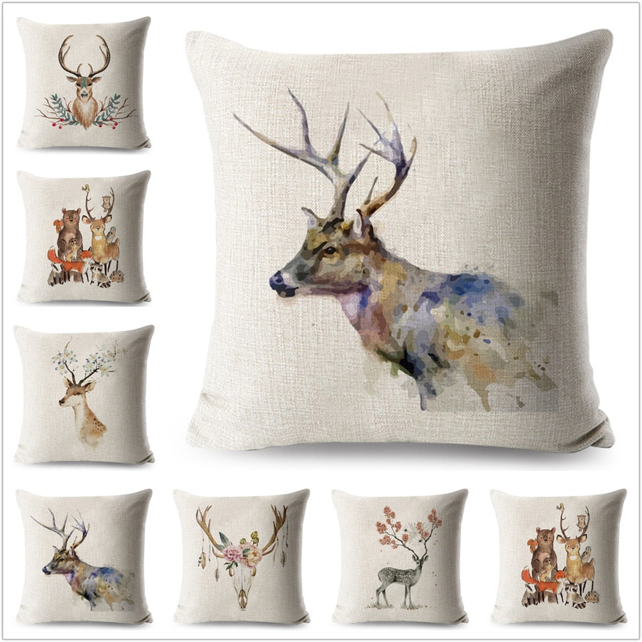 Nordic Style Pillow Case Decorative Watercolor Animals Deer Cushion Cover