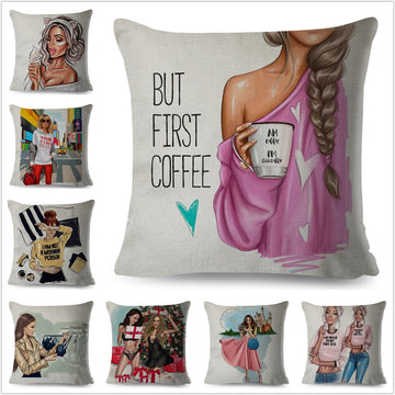 BUT FIRST Coffee Super Sexy Cartoon Girl Pillow Case Cushion Cover