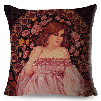 Vintage Mucha Style Cushion Cover Decor Art Nouveau Beautiful Girl Pattern Pillow Case