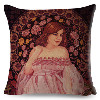 Funda de cojín vintage estilo Mucha con decoración Art Nouveau y estampado de chica hermosa