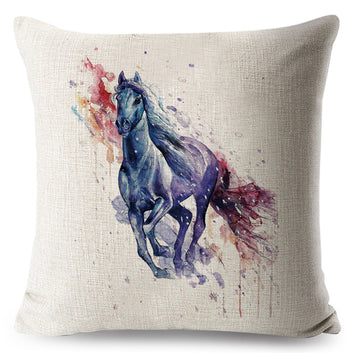 Funda de cojín con diseño de caballo y acuarela, diseño de lobo y ciervo de colores