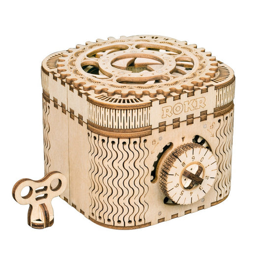DIY 3D Treasure Box Wooden Puzzle Game Assembly Toy