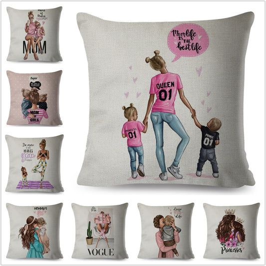 Funda de almohada con diseño de Super Madre Amor, decoración moderna de dibujos animados para dama