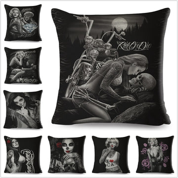 Mexico Chicano Style Cushion Cover Decor Cartoon Skull Sexy Lady Pillowcase