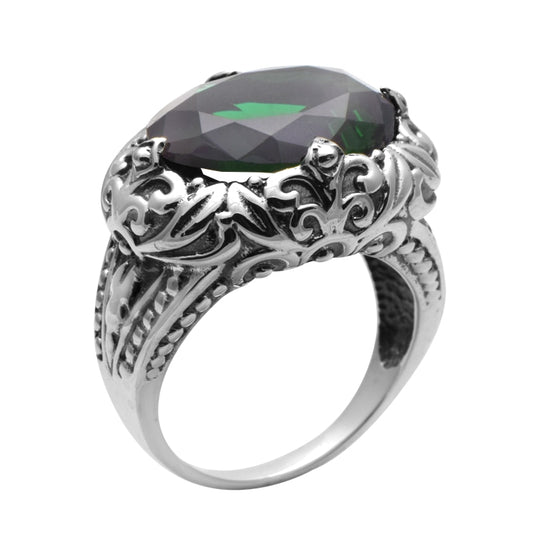 Anillo personalizado de plata de ley 925 con piedra verde esmeralda