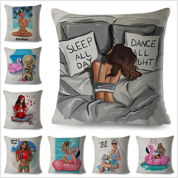 Sleep All Day Super Sexy Cartoon Girl Pillow Case Polyester Cartoon Girl Cushion Cover