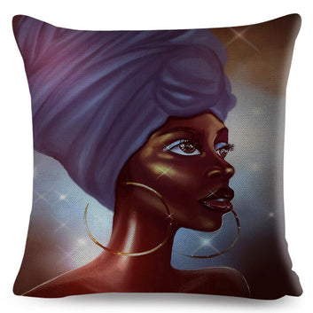 Black Women Beautiful Africa Girl Pillow Case Polyester Decor Colorful Cartoon Cushion Cover