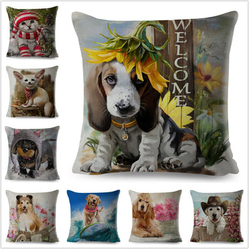 Watercolor Cute Cartoon Dog Cushion Cover Pet Animal Pillow Cover