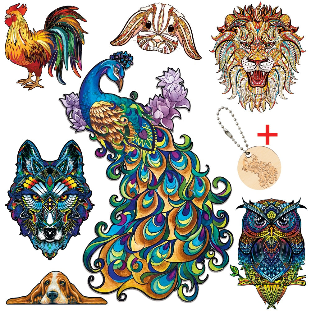 Animal Wooden Puzzle Peacock Owl Chameleo Wooden Jigsaw Puzzle Wood Jigsaw Puzzle Educational Toys For Kids Adults
