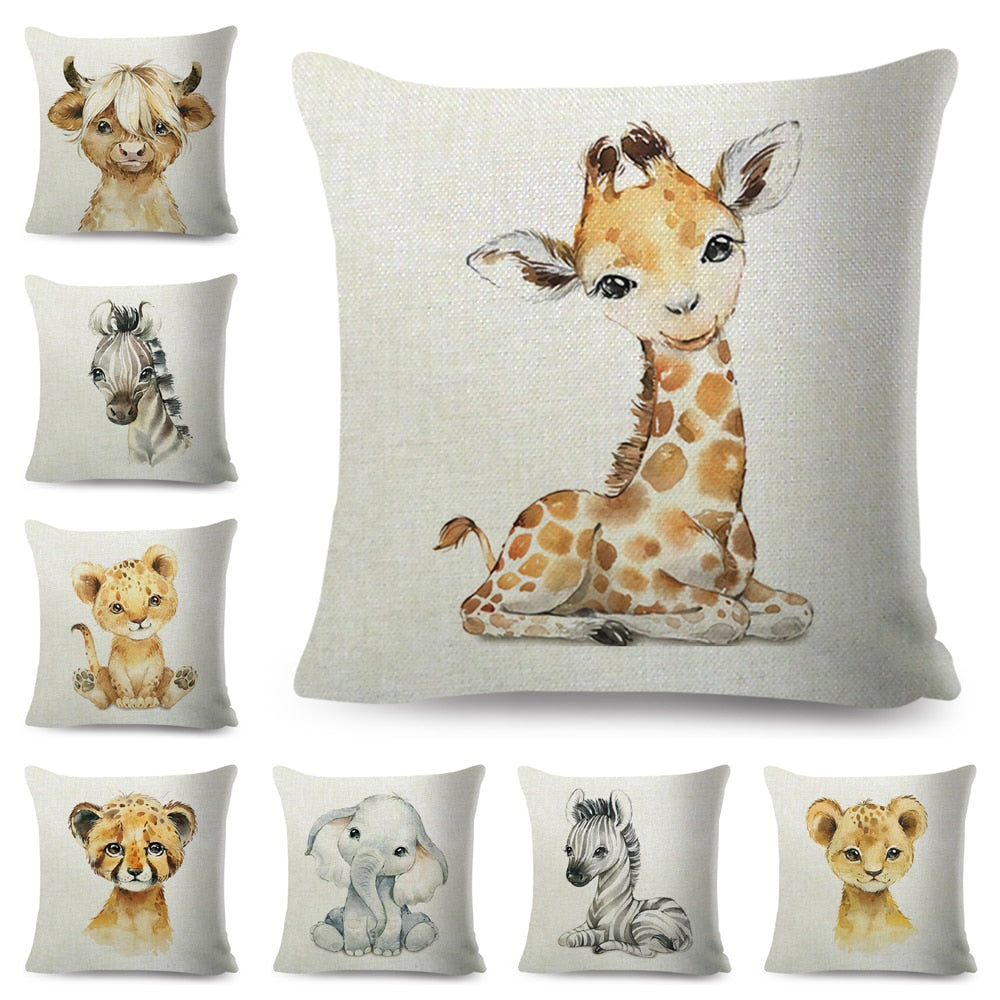 Nordic Style Zebra Giraffe Hippo Monkey Lion Fox Pillow Case Decor Cute Animal Cushion Cover