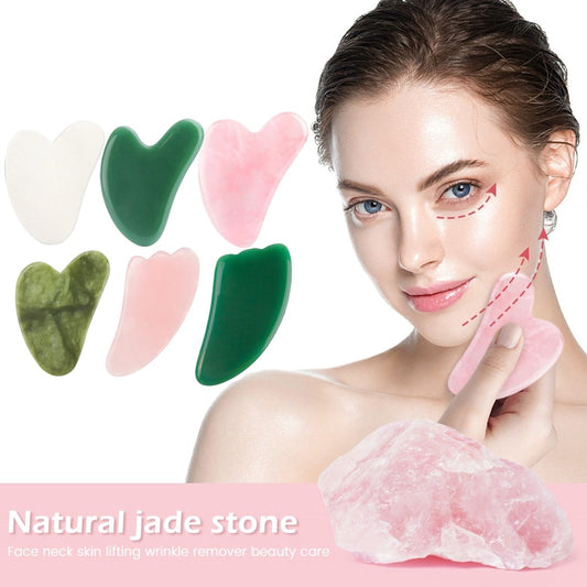 Tabla de raspado de jade natural Gua Sha, placa de masaje de cuarzo rosa Gua Sha, masajeador facial de jade, herramientas raspadoras para rostro, cuello, espalda y cuerpo.