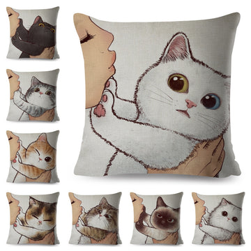 Funny Love Kiss Cute Cat Pillows Cases Sofa Home Car Cushion Cover