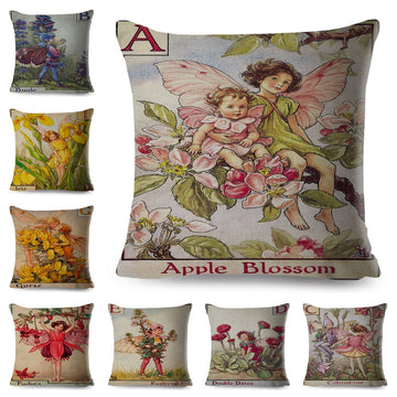 A-Z Letter Colorful Flower Girl Pillowcase Fairy Tale World Cushion Cover