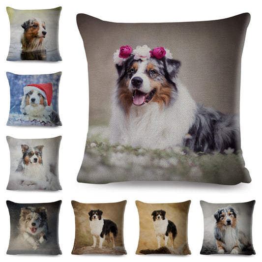 Cute Pet Animal Cushion Cover Australian Shepherd Dog Printed Pillow Case