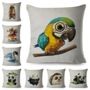 Cute Cartoon Parrot Panda Cushion Cover Decor Water Color Animal Pillow Case