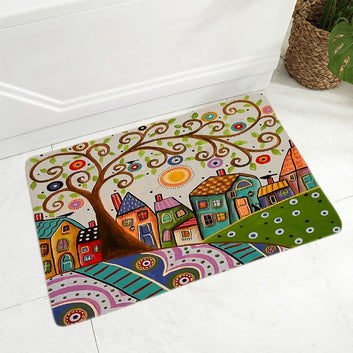 Retro Rural Color City Doormat Super Soft Flannel Carpet Floor Door Mat