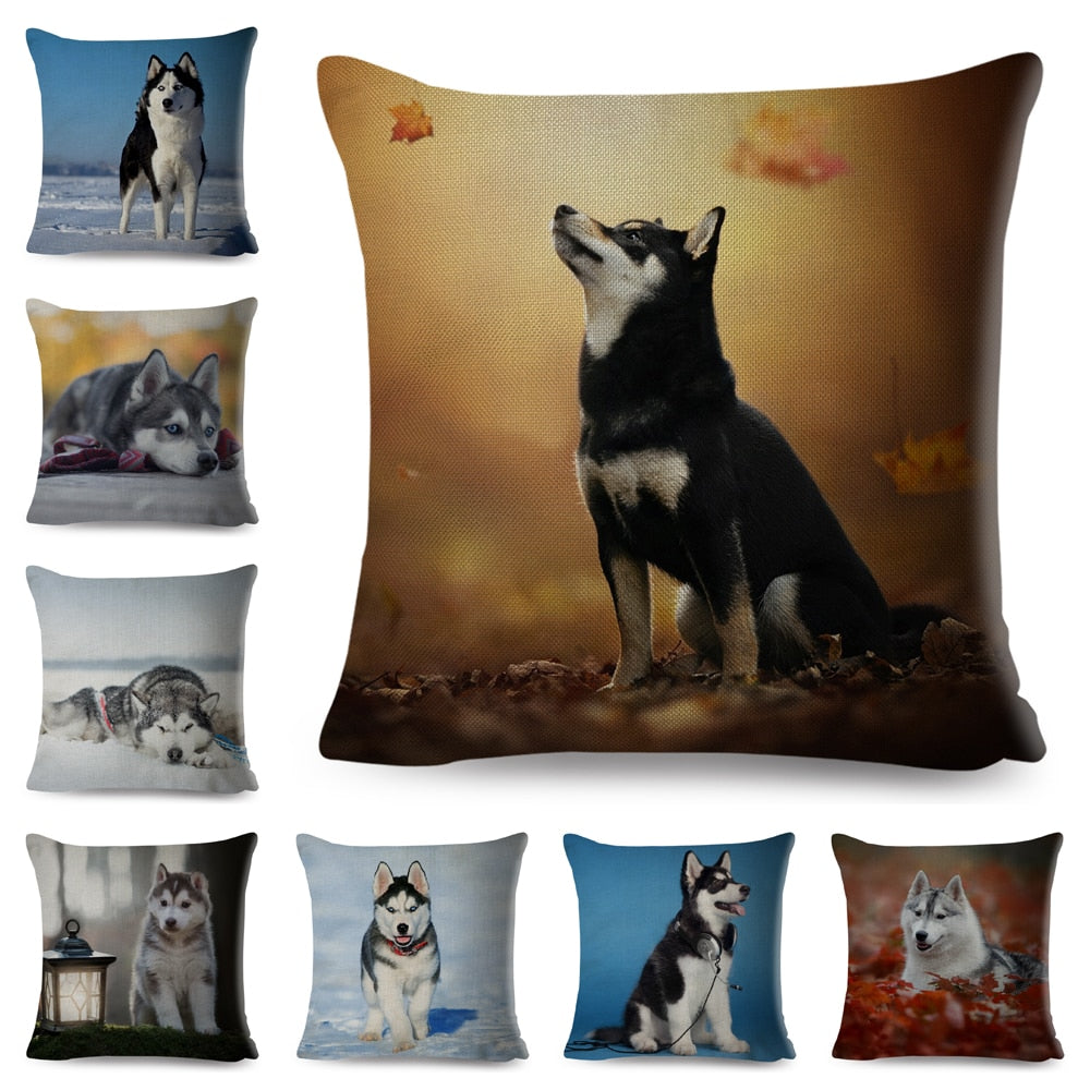 Siberian Husky Dog Cute Pet Animal Cushion Cover Dog Printed Pillow Case