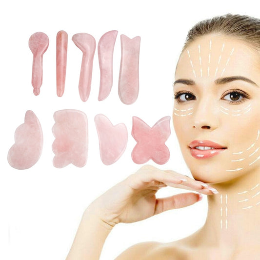Tabla de piedra Gua Sha de jade de cuarzo rosa natural, raspador de Gua Sha para masaje facial, herramienta de masaje facial de jade para rostro, cuello, espalda y cuerpo.