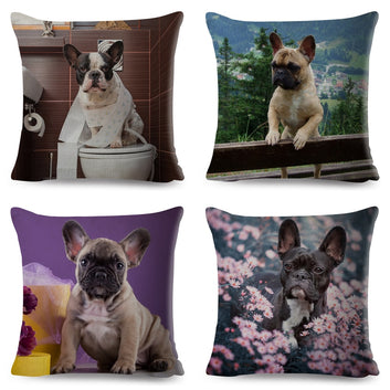 MINI French Bulldog Pillow Case Decor Cute Pet Animal Dog Printed Cushion Cover