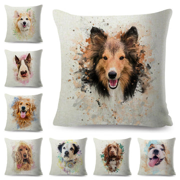 Watercolor Cute Dog Cushion Cover Decor Lovely Pet Animal Pillow Case