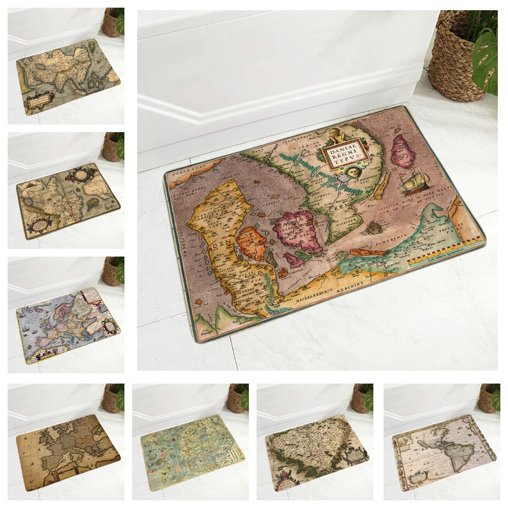 Super Soft Flannel Carpet Vintage Old Map Floor Door Mat