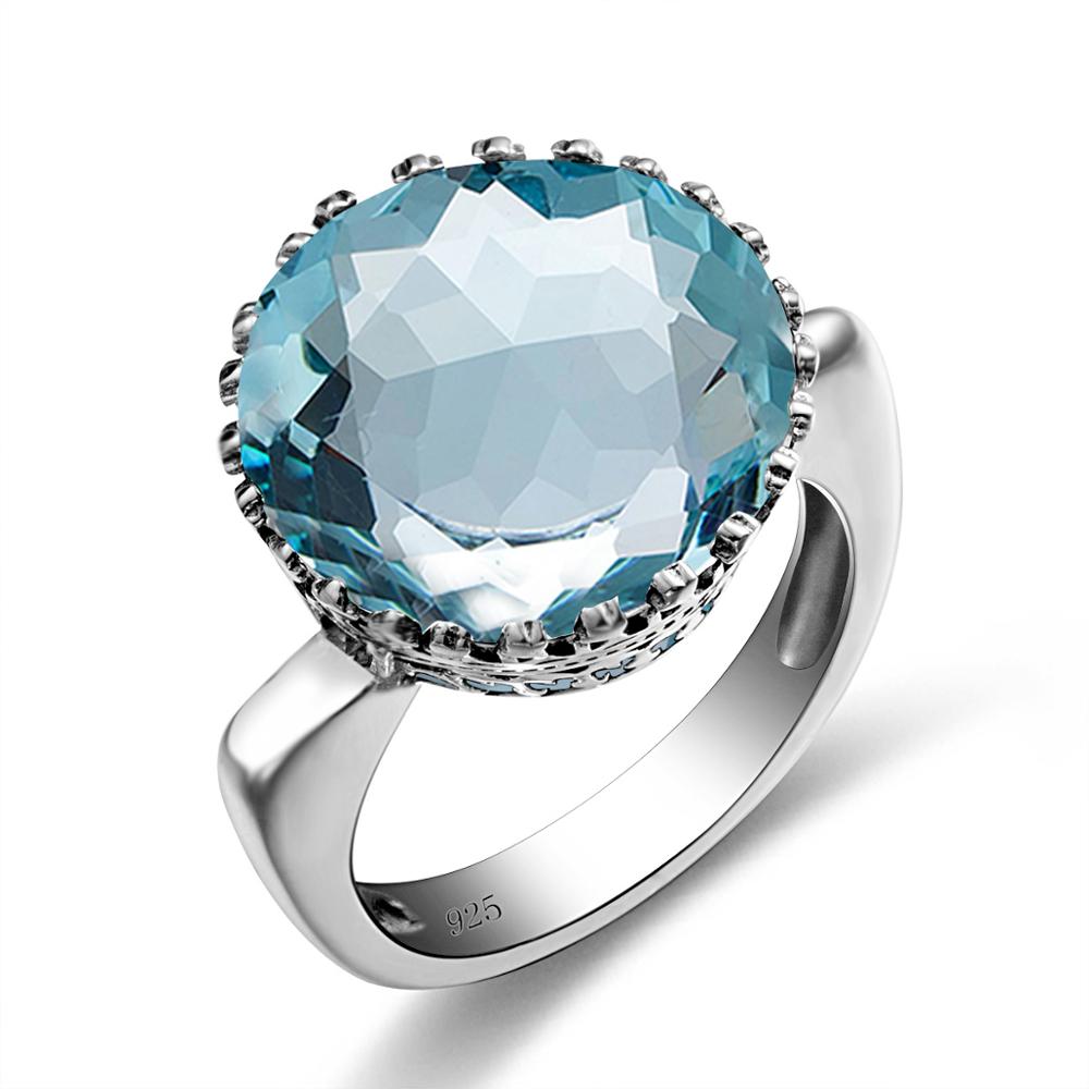 Vintage 100% 925 Sterling Silver Round Created Aquamarine Ring