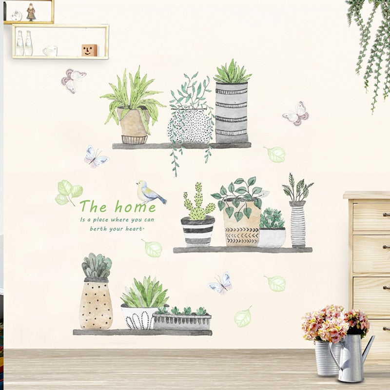 Garden Potted Plant Bonsai Flower Wall Stickers