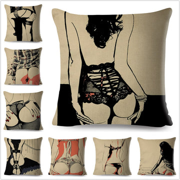 Cartoon Sexy Lady Pillow Case Decor Beautiful Girl Butt Cushion Cover