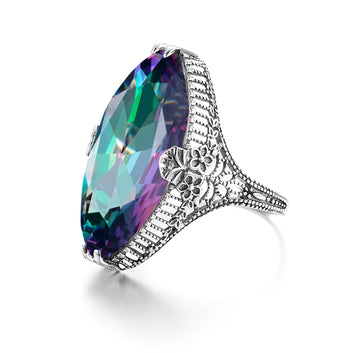 925 Sterling Silver Gemstone Mystic Topaz Marquise Ring
