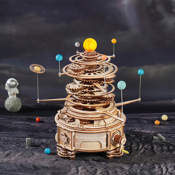 Rotatable Mechanical Orrery DIY Wooden Model Building Block Kits Assembly Toy