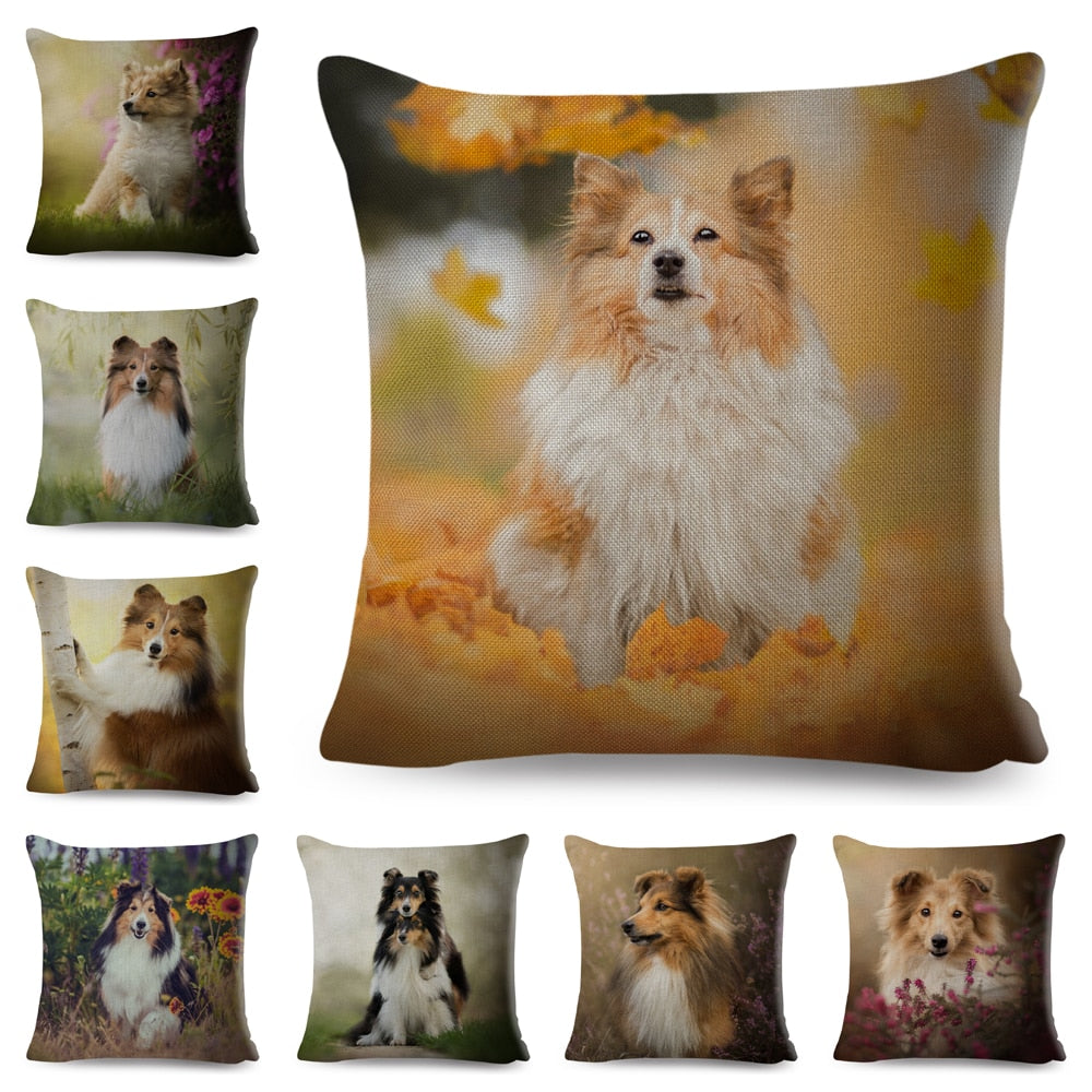 Cute Pet Animal Dog Printed Pillowcase Decor Shetland Sheepdog Cushion Cover