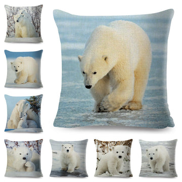 Brave Polar Bear Cushion Cover Decor Cute Wild Animal Pillow Case