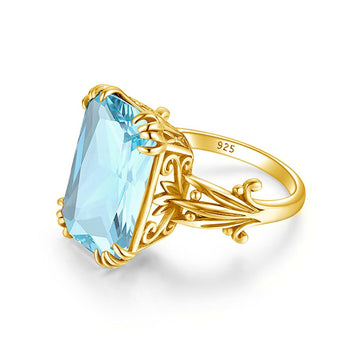 Trend Rectangular Blue Aquamarine 925 Sterling Silver Ring