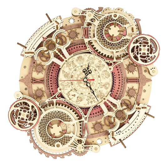 Zodiac Wall Clock TIME ART 3D Wooden Puzzle Model Building Block Kits DIY Gift