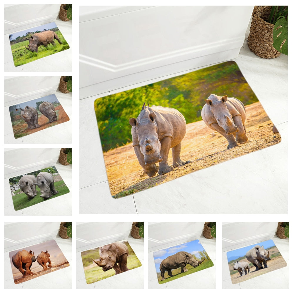 Africa Wild Rhinoceros Doormat for Hallway Decor Animal Floor Door Mat