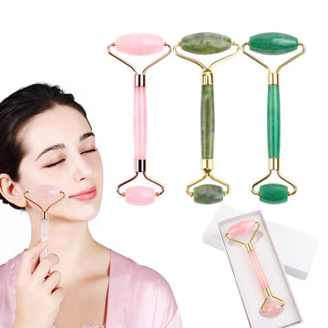Mute Rose Quartz Facial Roller Jade Roller Face Massager for Face Eyes Cheeks Forehead Neck Reduce Wrinkles Skin Body Care Tool