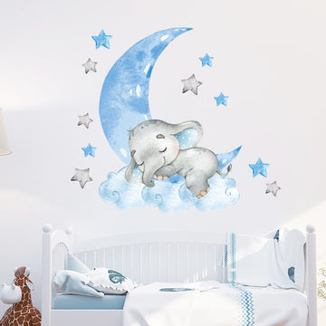 Baby Boy Elephant Sleeping Moon Wall Stickers