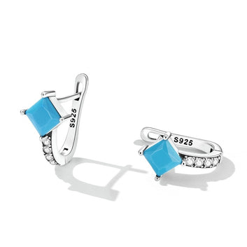 Genuine 925 Sterling Silver U-Shaped Turquoise Earrings