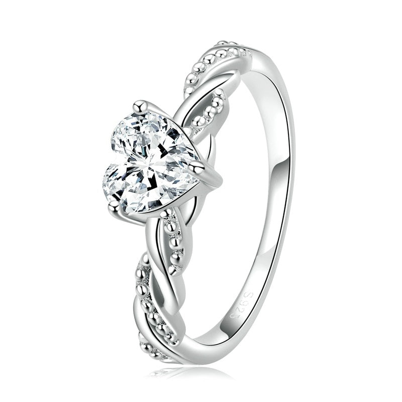 925 Sterling Silver Romantic Shining Heart Stone Ring