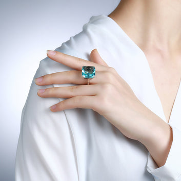 Anillo cuadrado de aguamarina en plata de ley 925 auténtica